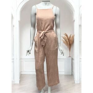 Zara Gauze Cotton Peach Backless Jumpsuit Waist Tie Spaghetti Straps Pockets Sz